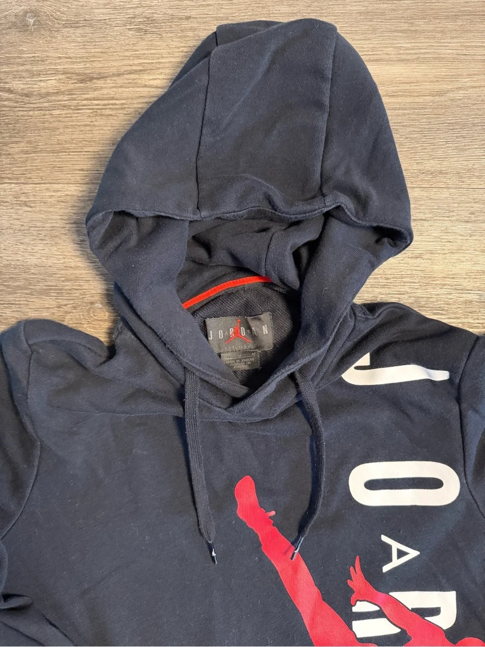 Jordan Black Hoodie with Red Jumpman & White Vertical Logo